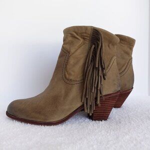 Sam Edelman Louie Leather Fringe  Western Style Ankle Boots Size 8